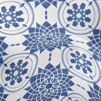 Blue Tile Flower Lightweight Performance Linen