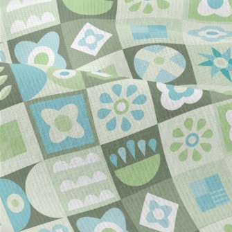 Turquoise Floral Plaid Modern Jersey