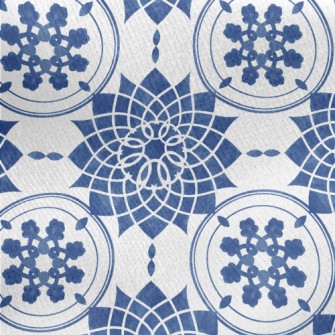 Blue Tile Flower Jersey Backed Fleece