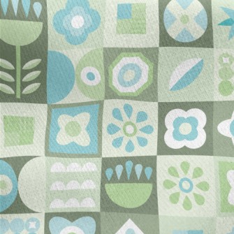 Turquoise Floral Plaid Jersey Backed Fleece