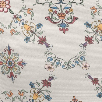 Colorful Retro Floral Geometri Pongee