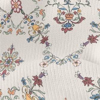 Colorful Retro Floral Geometri Stretch Jersey