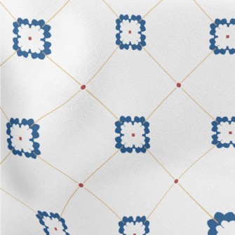 Blue Colored Tile Texture Lightweight Cotton Poplin