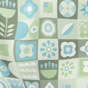 Turquoise Floral Plaid Lightweight Cotton Poplin