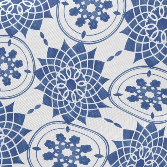 Blue Tile Flower Midweight Cotton Poplin