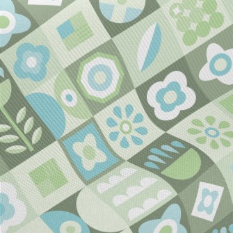 Turquoise Floral Plaid Midweight Cotton Poplin