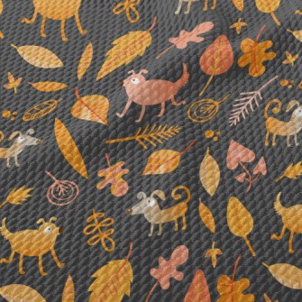 Silly Dog And Orange Leaves Birdseye Piqué