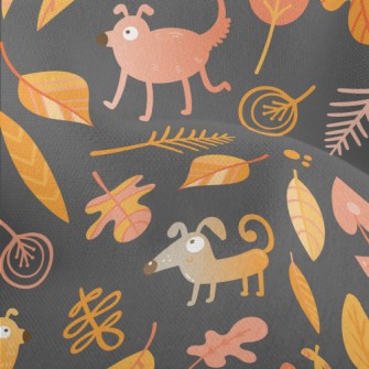 Silly Dog And Orange Leaves Lightweight Performance Linen