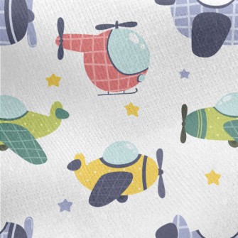 Color Helicopter Plane Jersey Backed Fleece