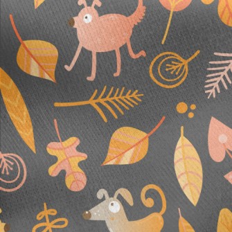 Silly Dog And Orange Leaves Jersey Backed Fleece