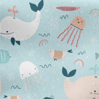 Colorful Children's Ocean  Jersey Backed Fleece