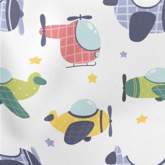 Color Helicopter Plane Lightweight Cotton Poplin