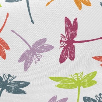 Colorful Hand Drawn Dragonfly Midweight Cotton Poplin