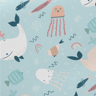 Colorful Children's Ocean  Midweight Cotton Poplin
