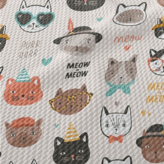 Cute Cat Faces In Different Sh Birdseye Piqué