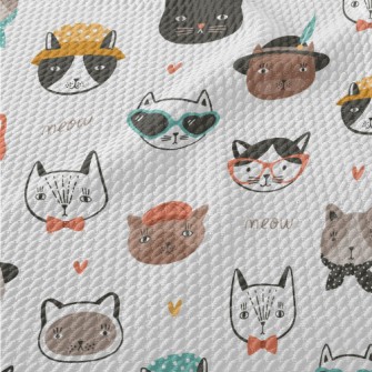 Different Cat Faces Birdseye Piqué