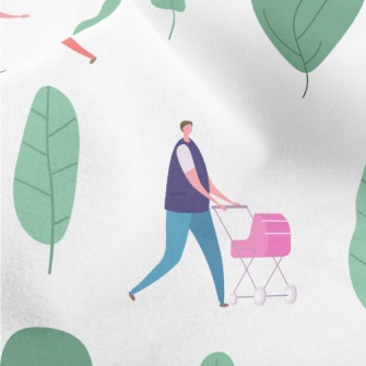 Man Pushing A Baby Stroller Micro Fleece