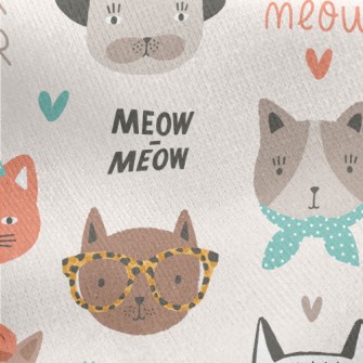 Cute Cat Faces In Different Sh Jersey Backed Fleece