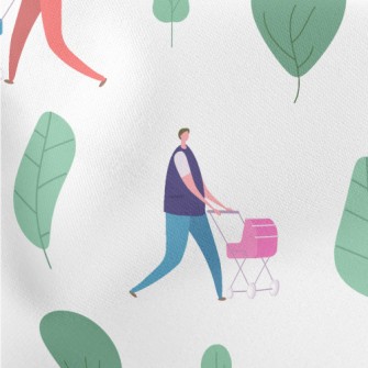 Man Pushing A Baby Stroller Lightweight Cotton Poplin