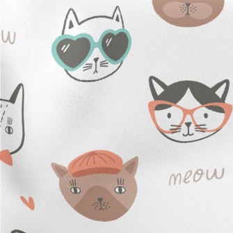 Different Cat Faces Lightweight Cotton Poplin