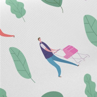 Man Pushing A Baby Stroller Midweight Cotton Poplin