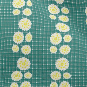 Classic Green Grid Big Flower Chiffon