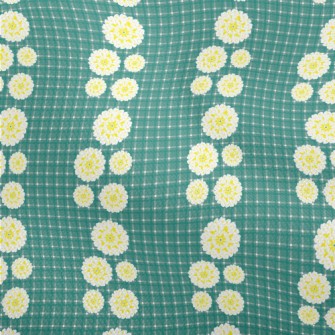 Classic Green Grid Big Flower Dobby