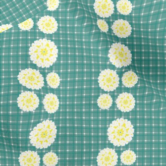 Classic Green Grid Big Flower Micro Fleece