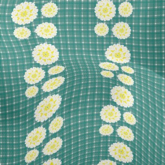 Classic Green Grid Big Flower Lightweight Performance Linen