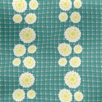 Classic Green Grid Big Flower Jersey Backed Fleece