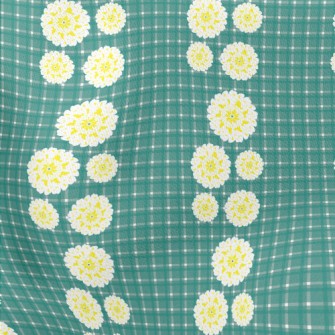 Classic Green Grid Big Flower Lightweight Cotton Poplin