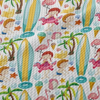 Children Playing On The Beach Birdseye Piqué