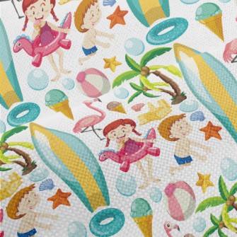 Children Playing On The Beach Performance Linen