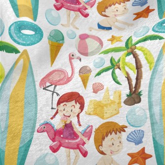 Children Playing On The Beach Minky