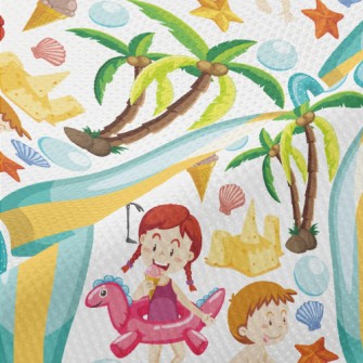 Children Playing On The Beach Piqué