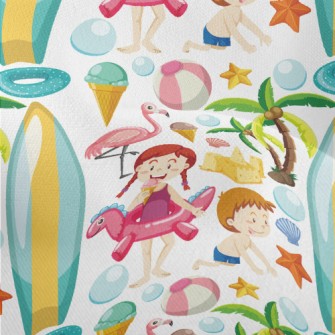 Children Playing On The Beach Lightweight Performance Linen