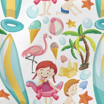 Children Playing On The Beach Lightweight Cotton Poplin