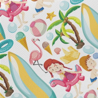 Children Playing On The Beach Midweight Cotton Poplin