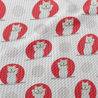 Red And White Lucky Cat Birdseye Piqué