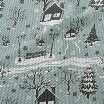 A Cozy Town In The Snow Birdseye Piqué