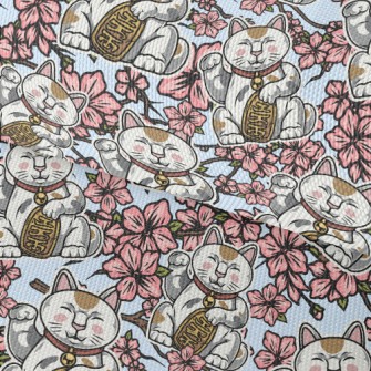 Cherry Blossoms And Lucky Cat Waterproof Oxford