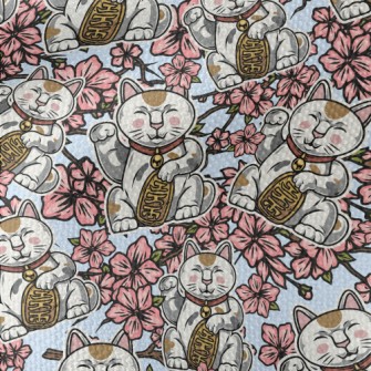 Cherry Blossoms And Lucky Cat Waterproof Canvas