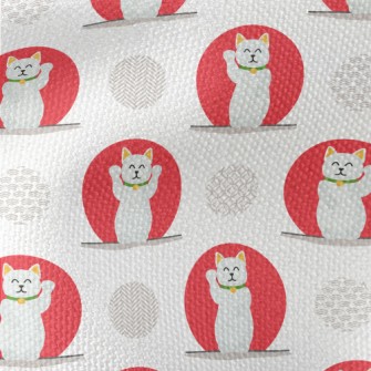 Red And White Lucky Cat Waterproof Canvas