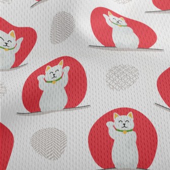 Red And White Lucky Cat Athletic Mesh Flat Back