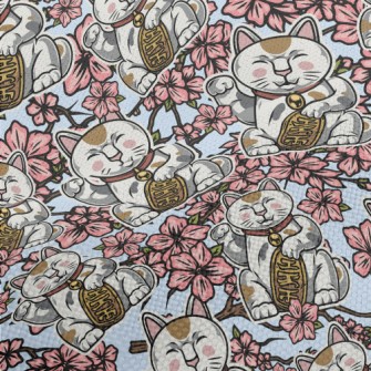 Cherry Blossoms And Lucky Cat Performance Linen
