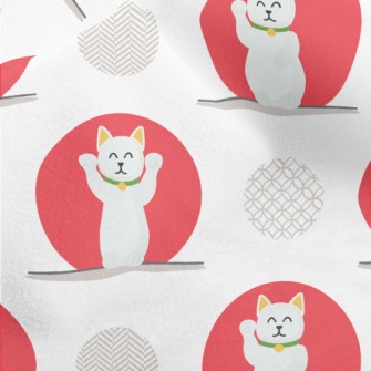 Red And White Lucky Cat Micro Fleece