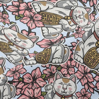 Cherry Blossoms And Lucky Cat Piqué