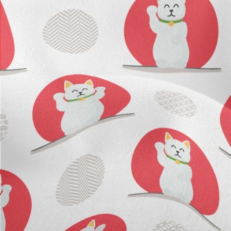 Red And White Lucky Cat Lightweight Performance Linen