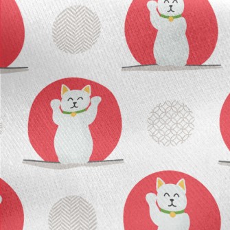 Red And White Lucky Cat Jersey Backed Fleece