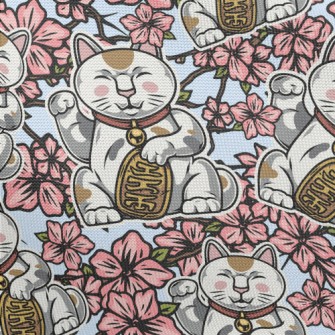 Cherry Blossoms And Lucky Cat Pongee